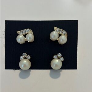 Gold and Pearl Stud Earrings Set